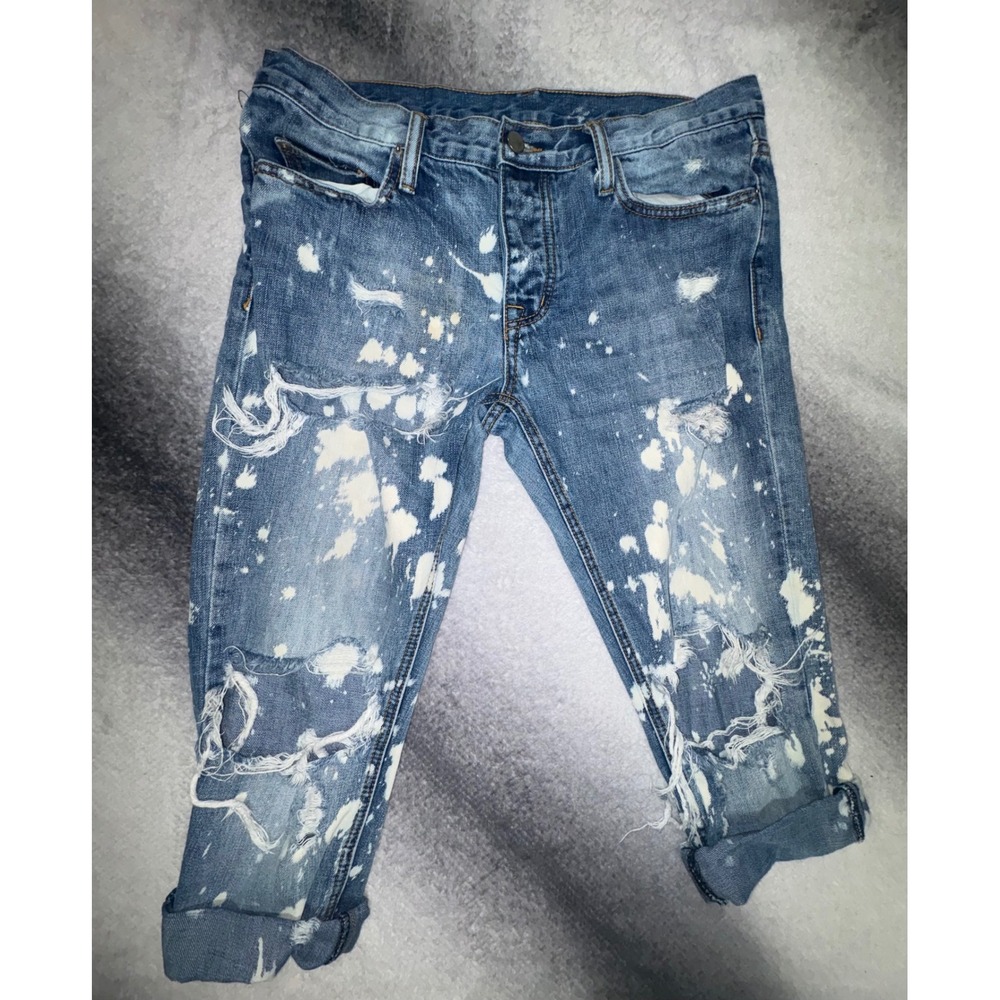 (B2) MNML‎ Custom Bleach Splatter Distressed Cut Off Jeans Mens 34 Blue Street